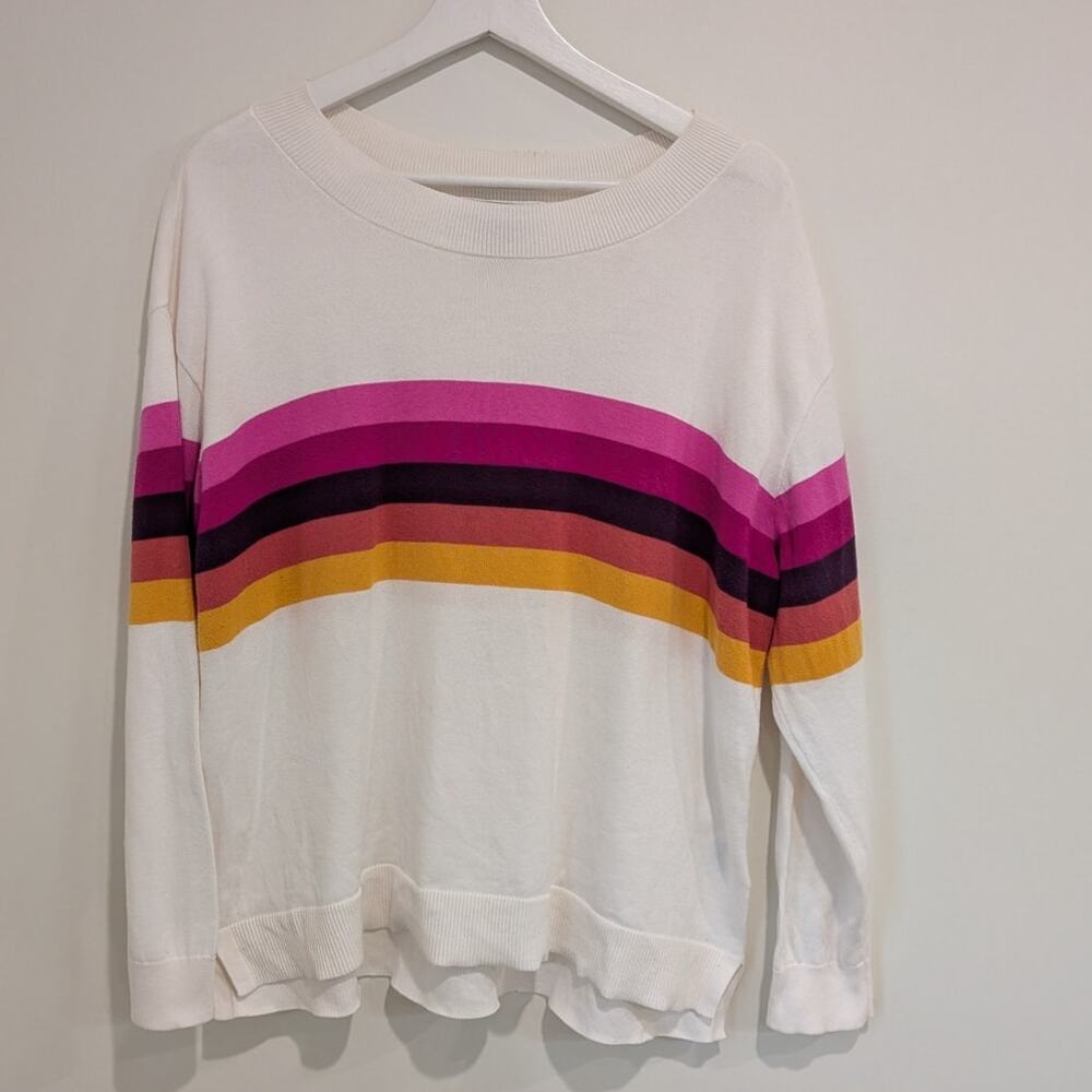 Retro Lands' End 90's Rainbow Striped Cotton Sweater (L) Preppy Vintage Normcore